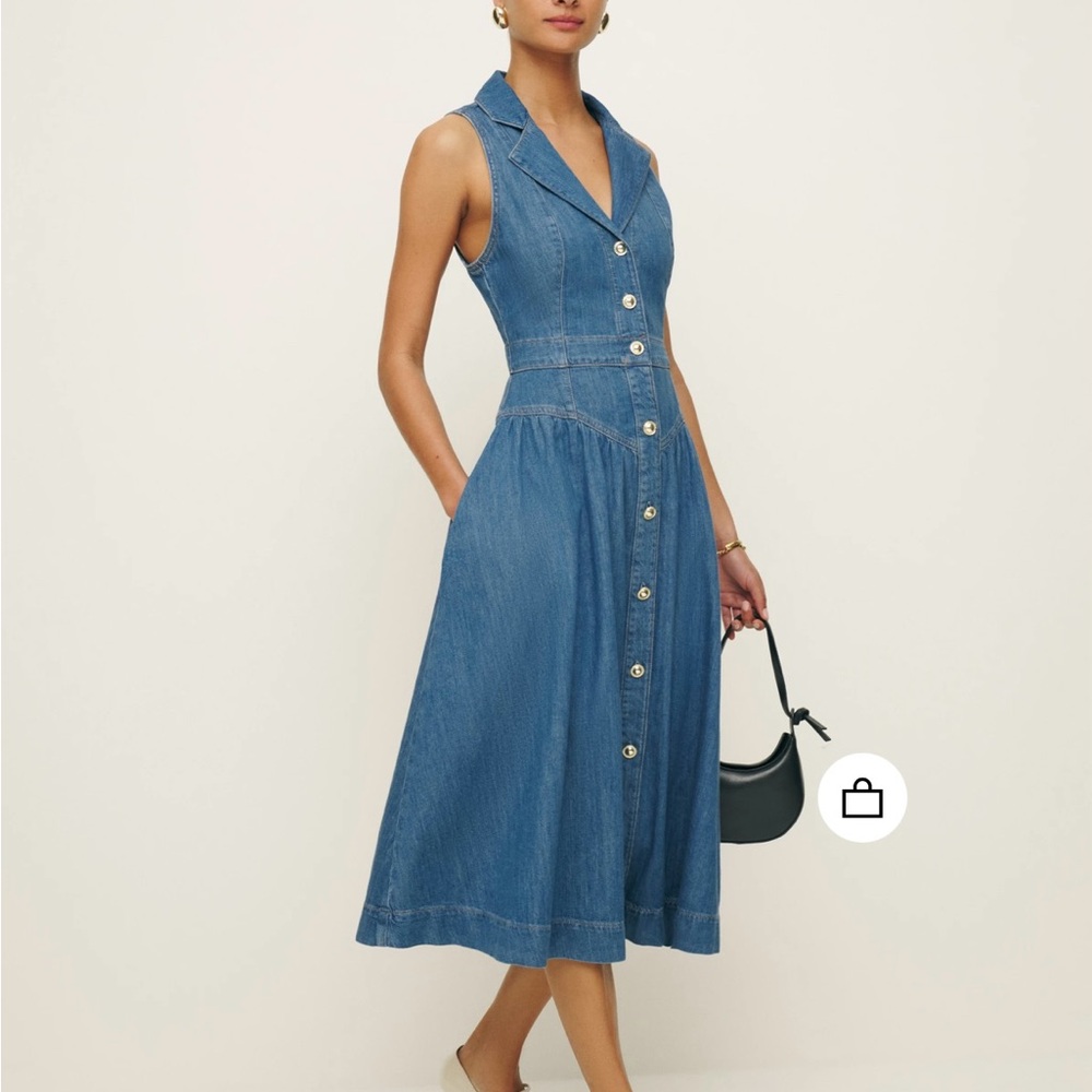 Reformation Blue Buttoned Midi Sundress